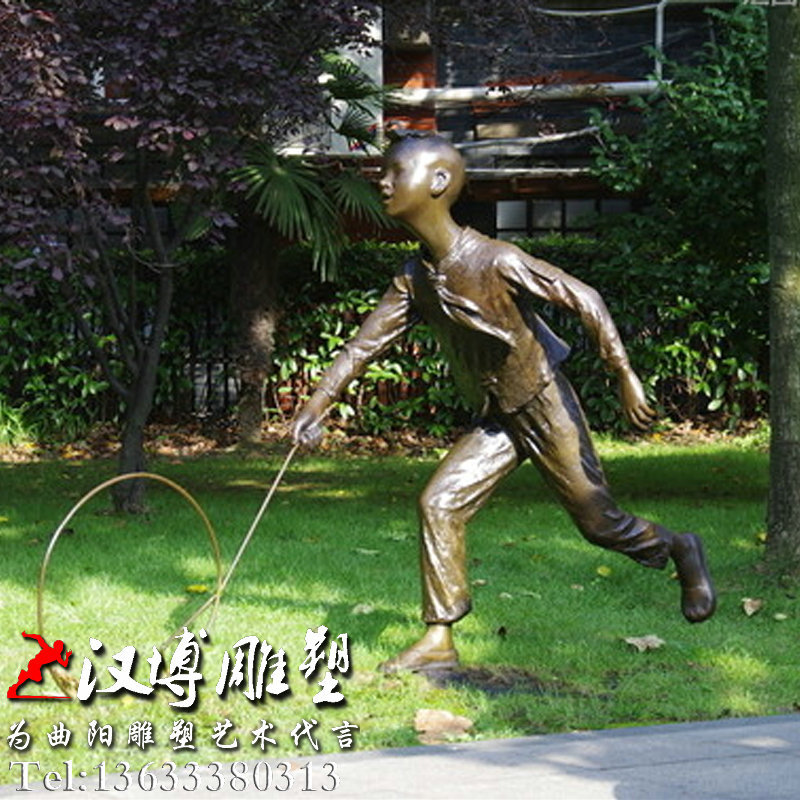 滚铁圈雕塑,民俗小品雕像,园林景观铜雕