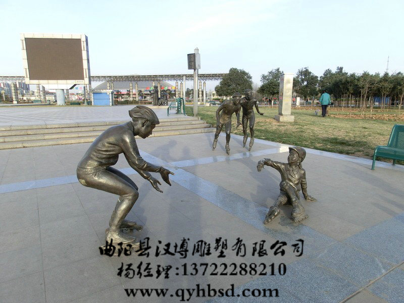 玻璃钢滑旱冰雕塑,童趣主题人物摆件