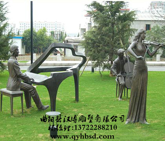 玻璃钢铸铜音乐人雕塑,乐队人物弹吉他广场摆件