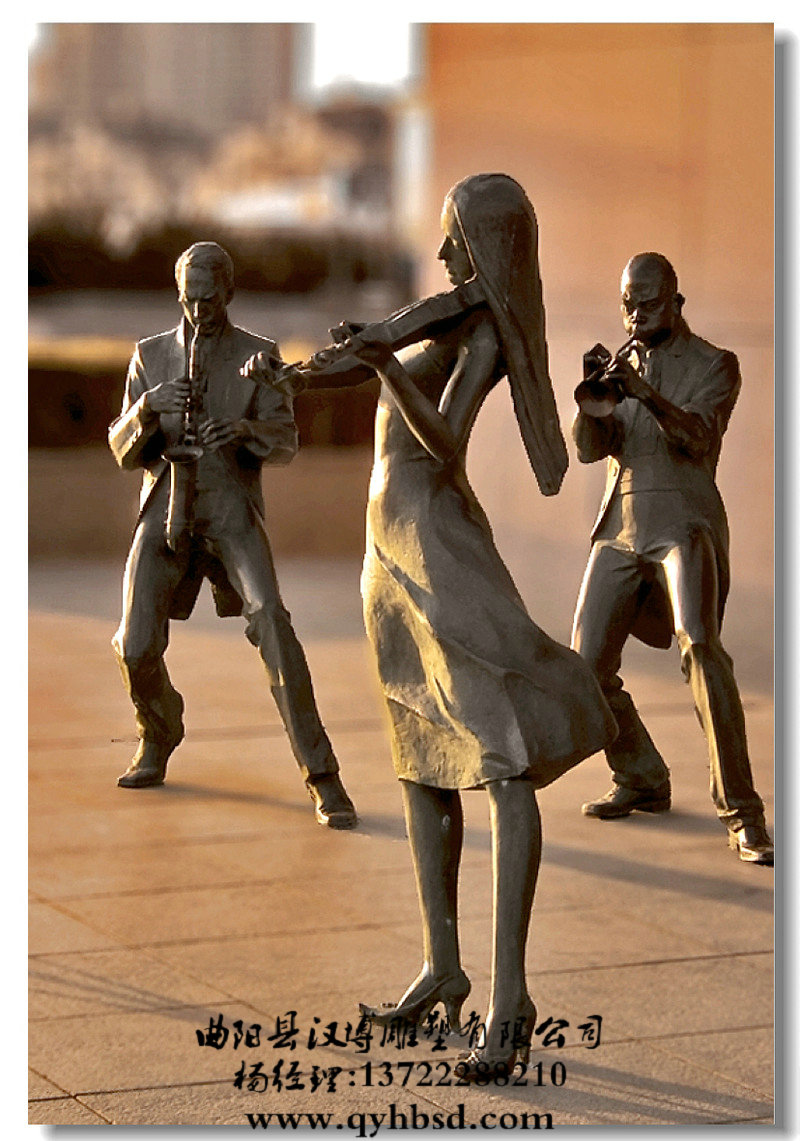 玻璃钢民俗雕塑,仿铜音乐组合雕塑