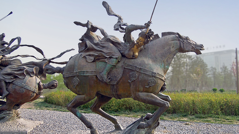 古人物铜雕,骑马人物雕像,民俗文化铜雕