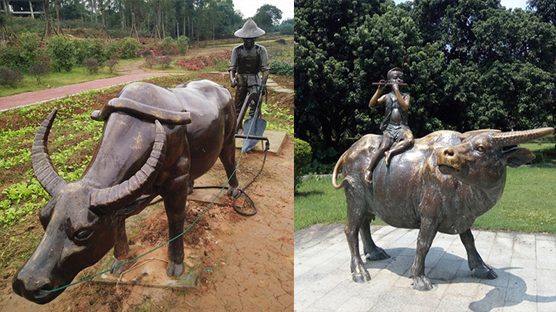 开荒牛雕塑,户外大型雕像,民俗文化铜雕