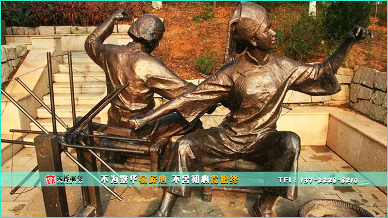 古人物铜雕,纺线子雕像,历史文化雕塑