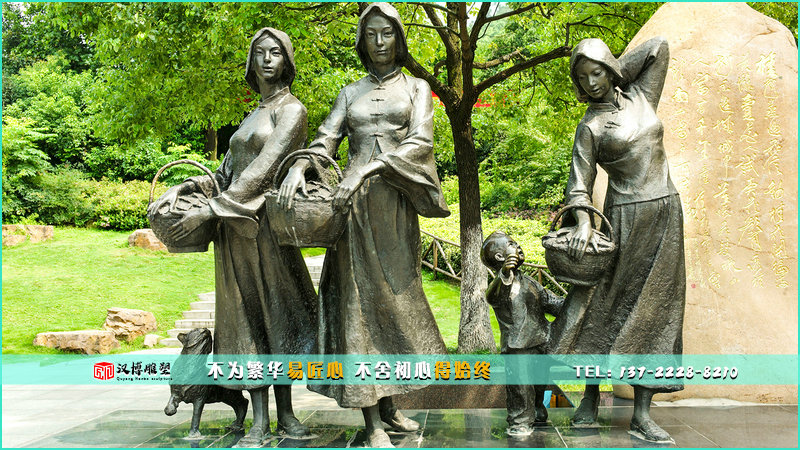 采桑人物铜雕,女子雕像,文化艺术雕塑